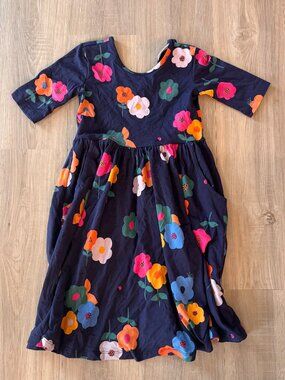 Hanna Andersson girls floral skater dress short sleeve pocket Twirl 130 cm 8